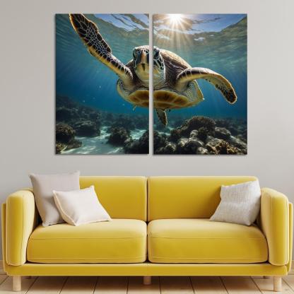 The Stunning Green Sea Turtle In Tropical Waters Canvas Paintings Frame
