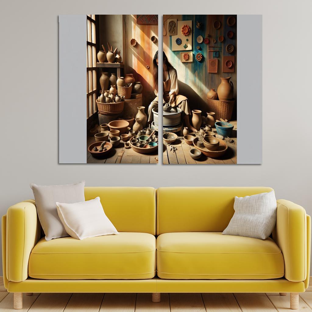 Pottery Wheel Throwing Shaping Your Imagination 2 Piece HD Canvas Wall Art-Original Frame