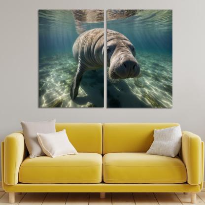 The Gentle Manatee In Calm Waters Framed Paintings