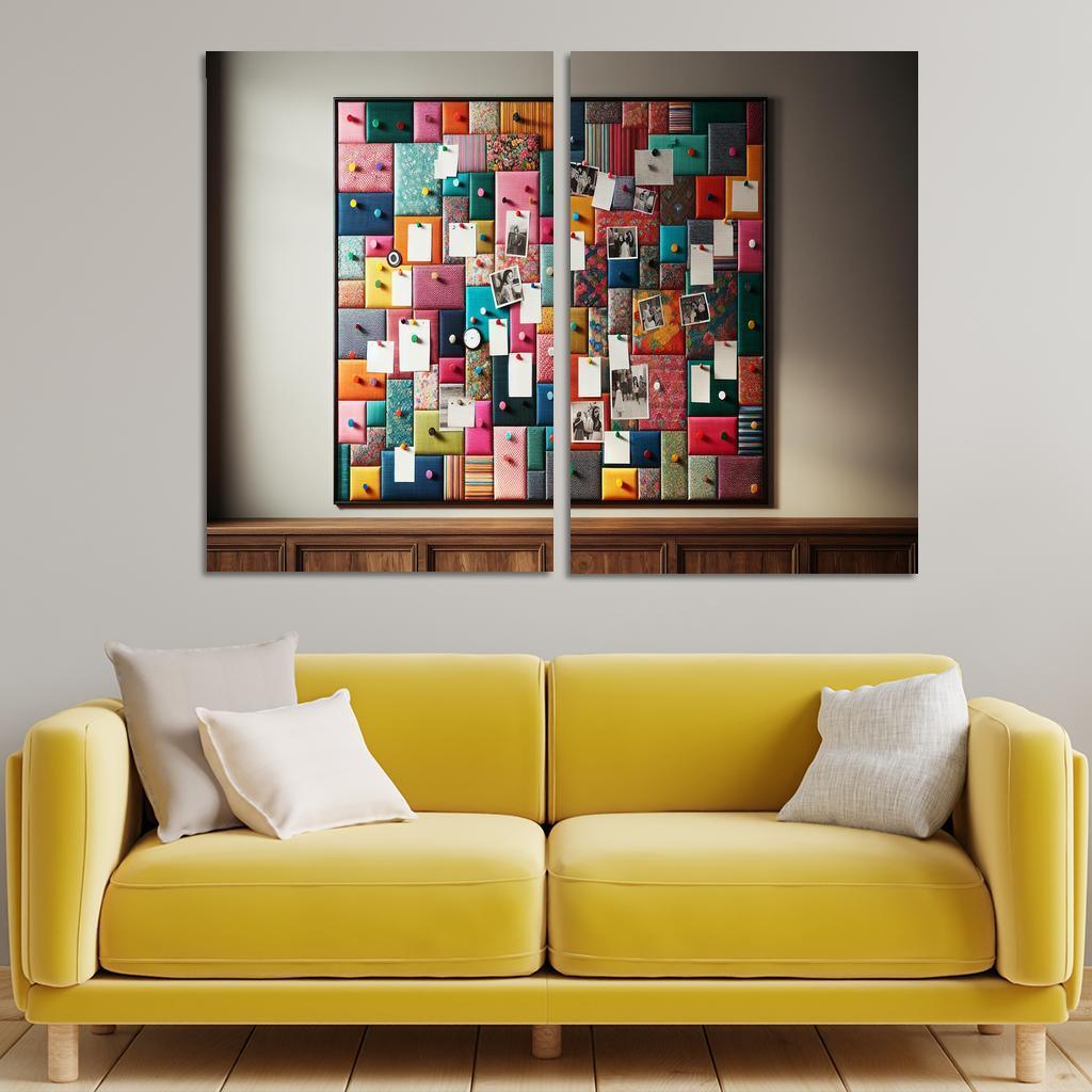 Fabric-Covered Cork Bulletin Board 2 Piece HD Canvas Wall Art-Original Frame