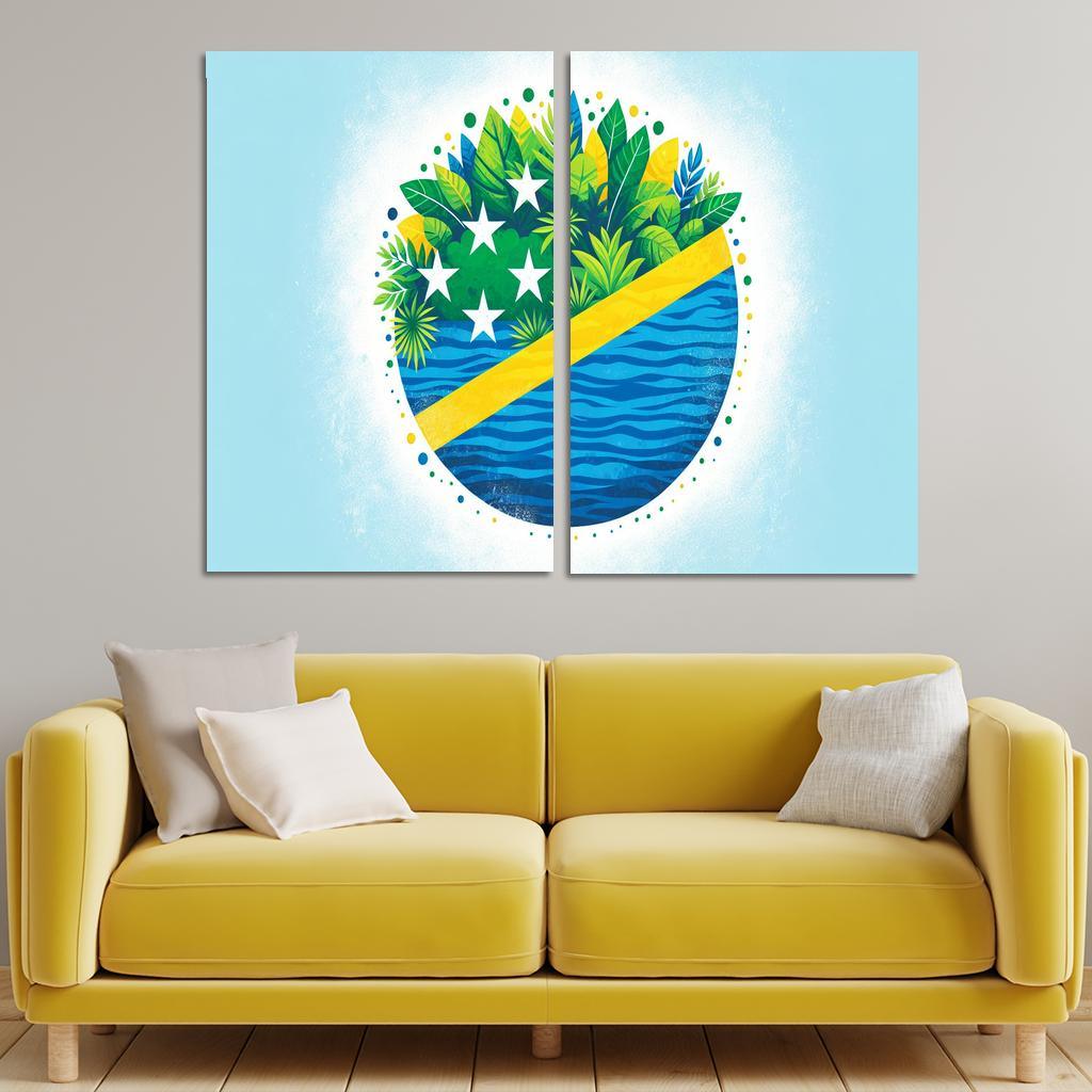 Nature's Guardians The Flag of the Solomon Islands 2 Piece HD Canvas Wall Art-Original Frame