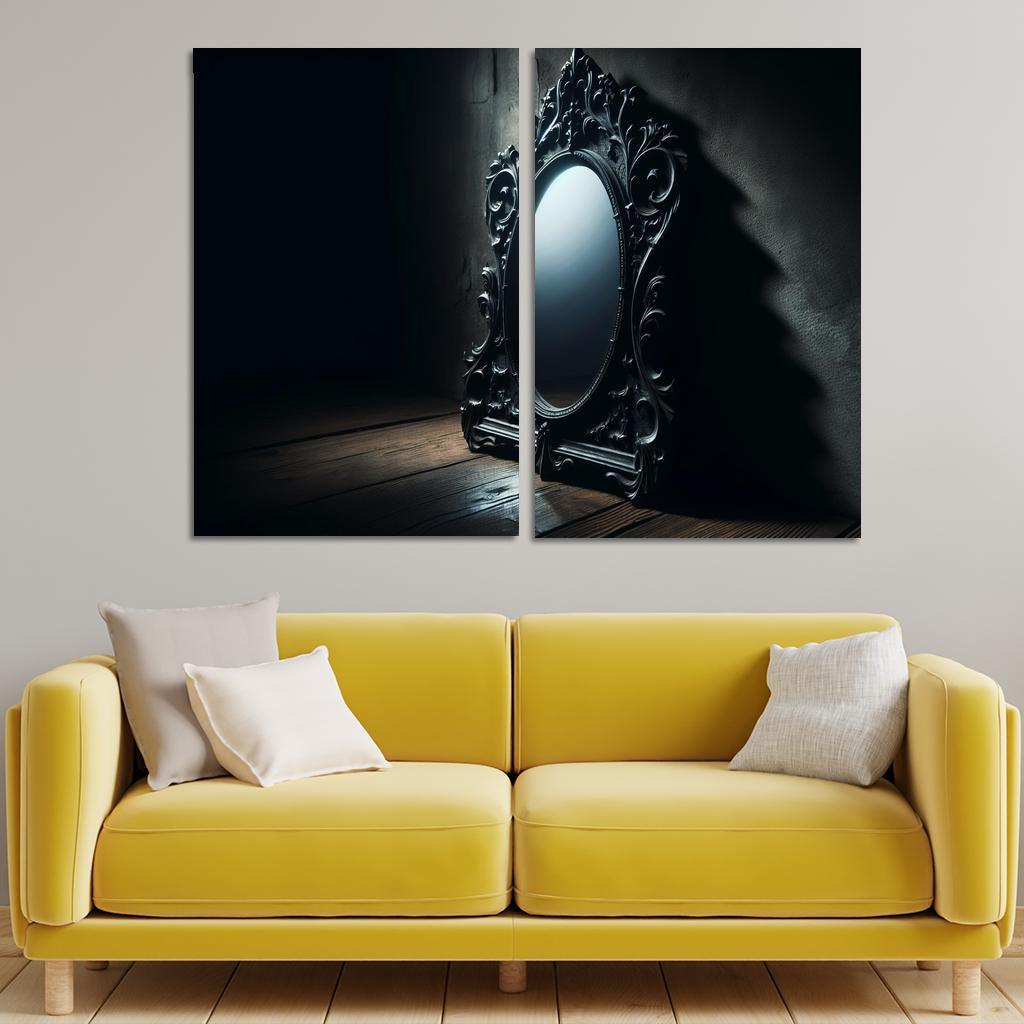 Haunting Reflections The Mirror of Secrets 2 Piece HD Canvas Wall Art-Original Frame