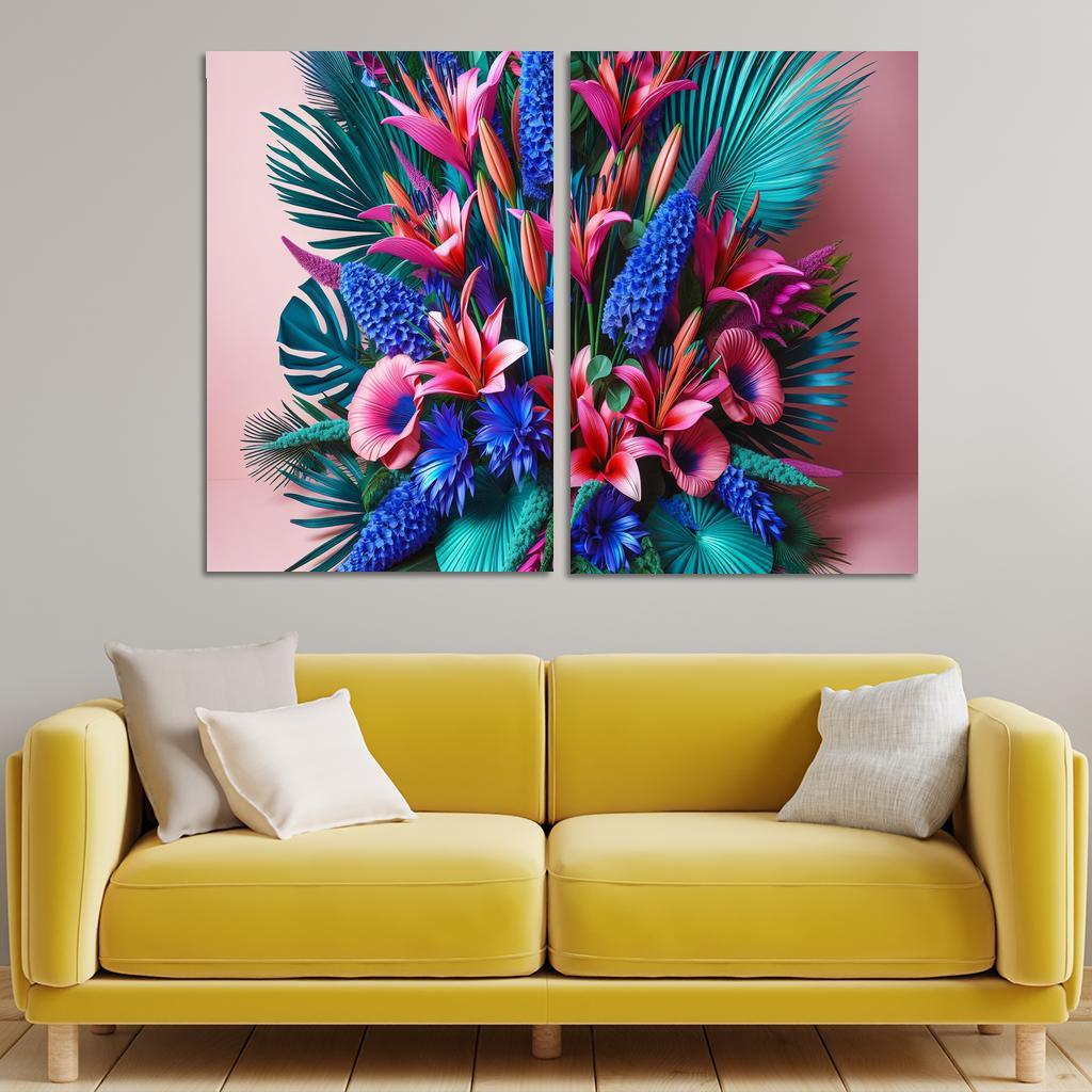 Glistening Tropics A Coastal Floral Experience 2 Piece HD Canvas Wall Art-Original Frame
