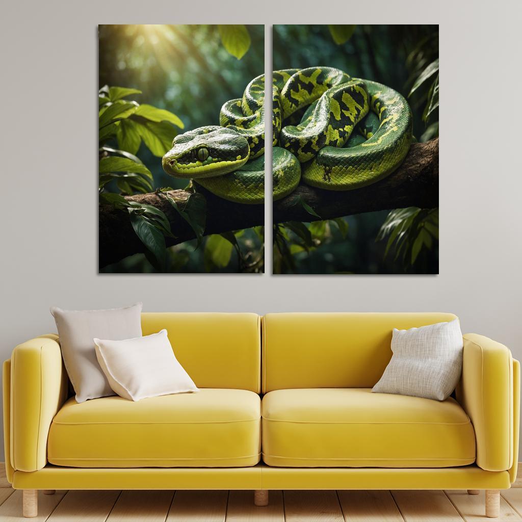 The Elegant Green Tree Python In A Tropical Setting Framed Paintings