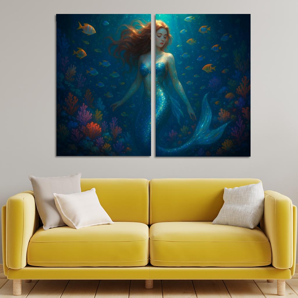 Magical Mermaid - Underwater Fantasy Tale Framed Paintings
