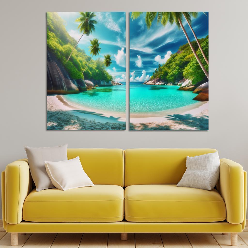 Whispering Palms Cove 2 Piece HD Canvas Wall Art-Original Frame