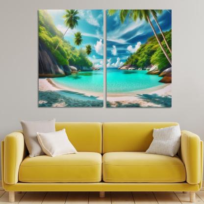 Whispering Palms Cove 2 Piece HD Canvas Wall Art-Original Frame