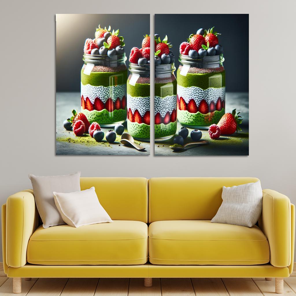 Matcha Chia Seed Pudding 2 Piece HD Canvas Wall Art-Original Frame