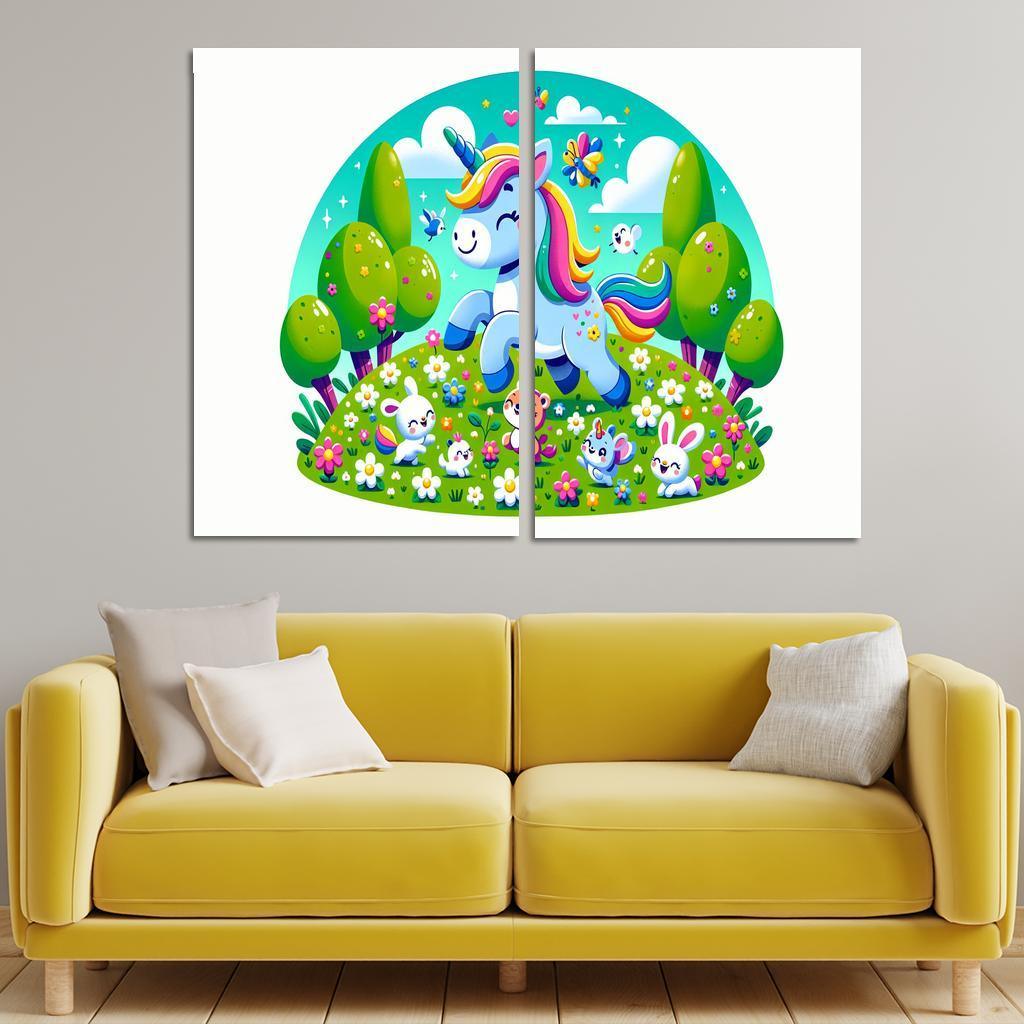 Rainbow Unicorn Friends 2 Piece HD Canvas Wall Art-Original Frame