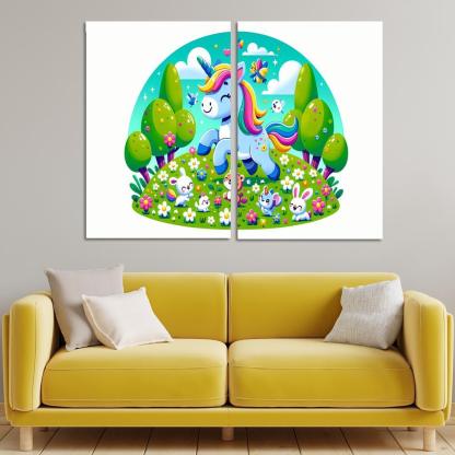 Rainbow Unicorn Friends 2 Piece HD Canvas Wall Art-Original Frame