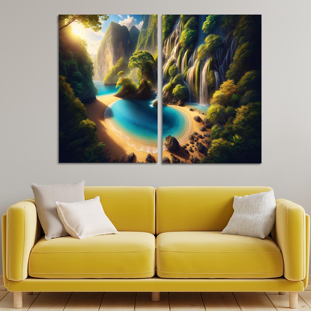 Crystal Lagoon Hidden Waterfall Escape Multi-panel Paintings