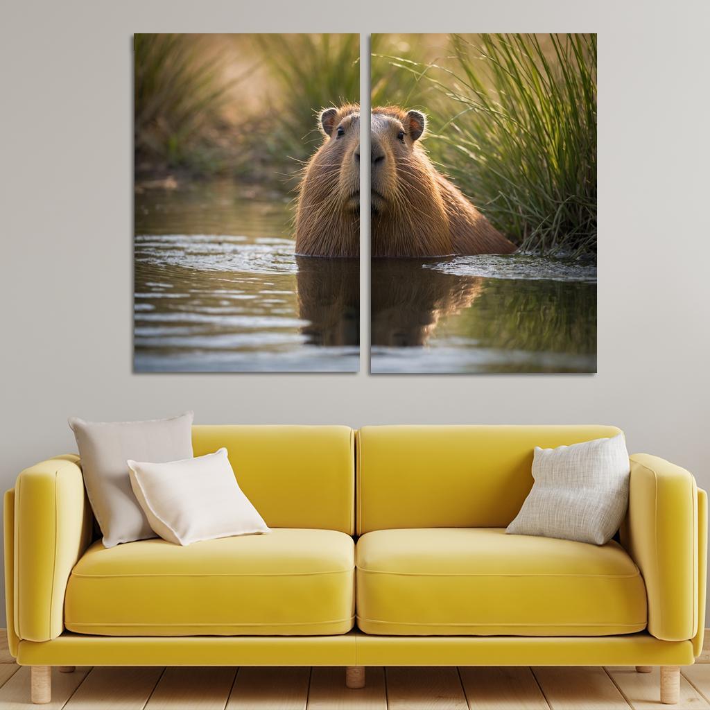 The Charming Capybara By A Waterhole Framed Paintings