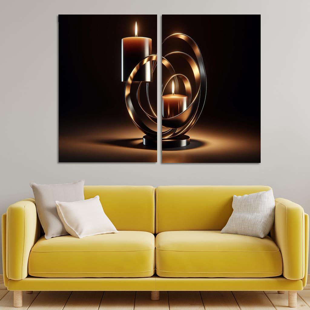 Sculptural Metal Candle Holders 2 Piece HD Canvas Wall Art-Original Frame