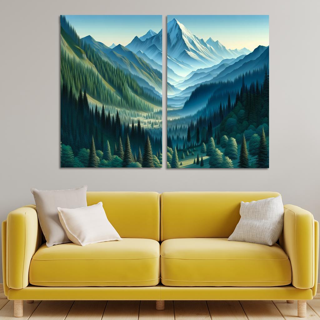 Mountain Serenity Retreat 2 Piece HD Canvas Wall Art-Original Frame