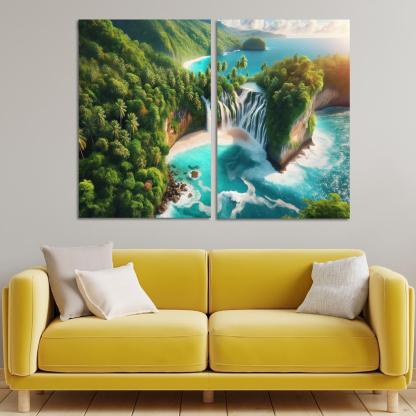 Cascading Waterfall Beach Custom Paintings Frame