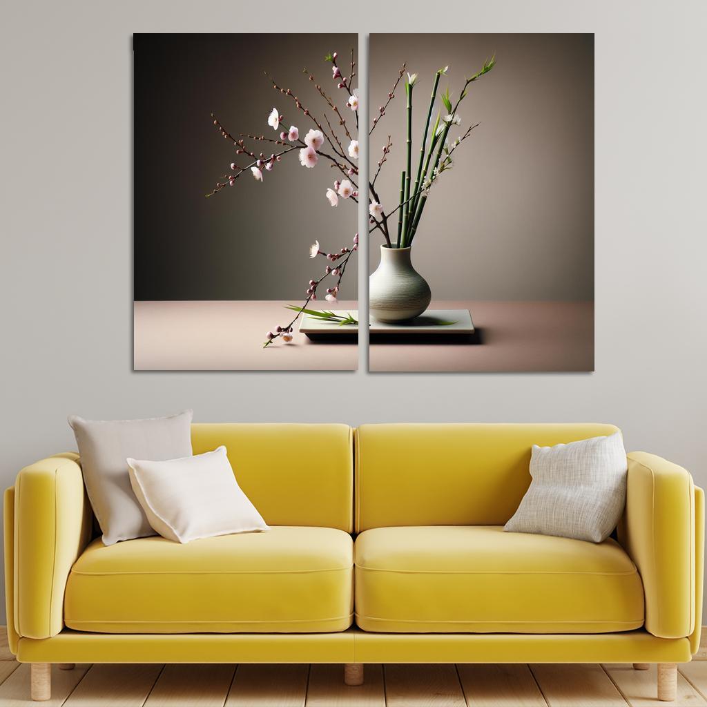 Japanese Serenity Ikebana Inspired Arrangement 2 Piece HD Canvas Wall Art-Original Frame
