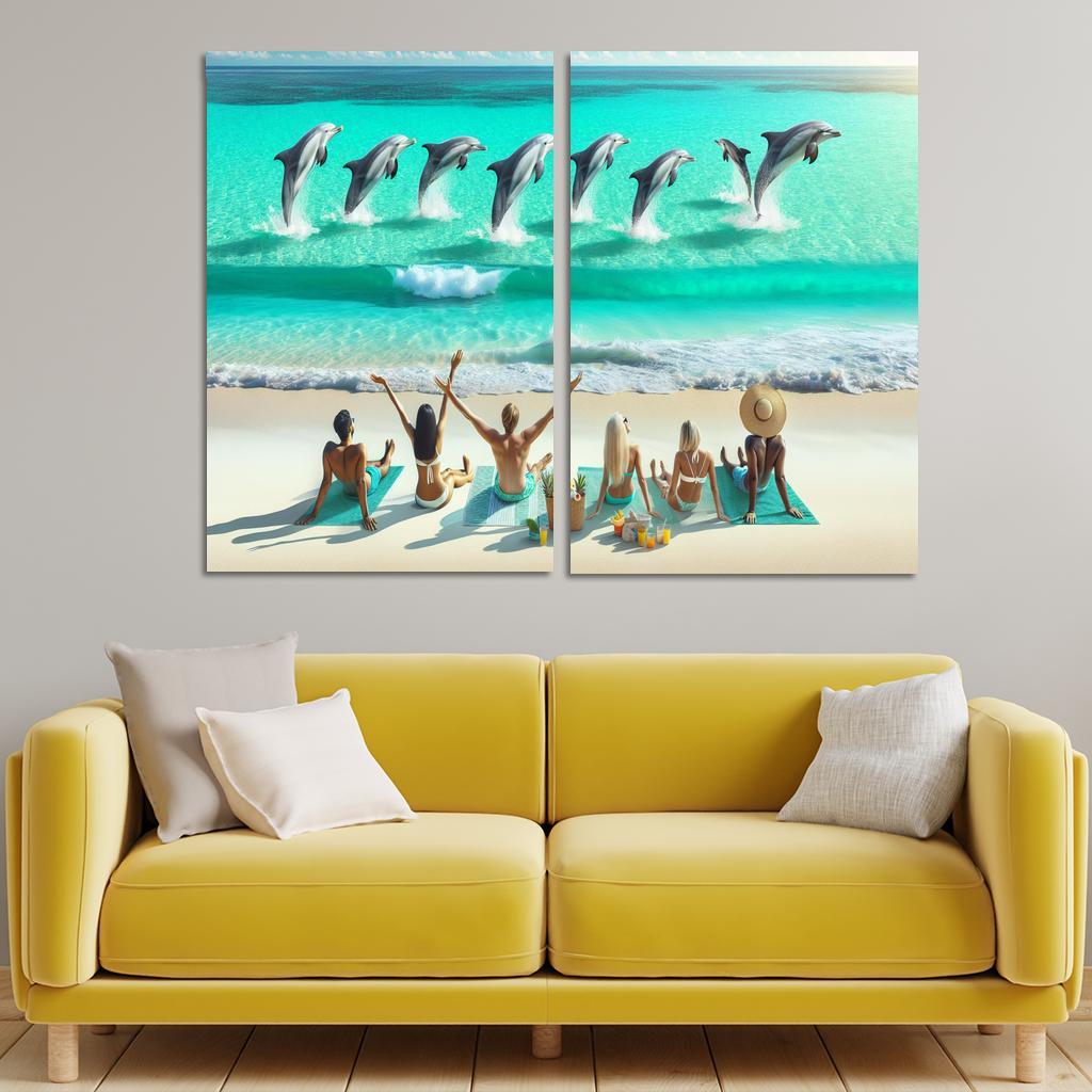 Dolphin Watch Beach A Wildlife Spectacle Canvas Paintings Frame