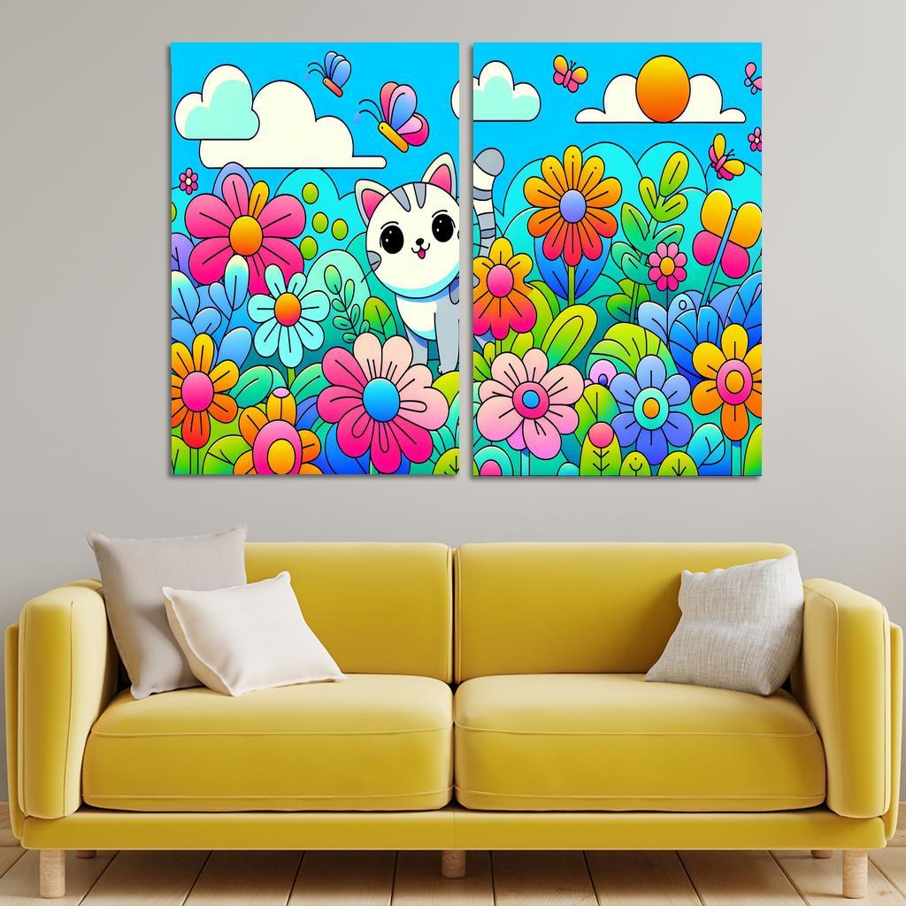 Curious Cat Adventure 2 Piece HD Canvas Wall Art-Original Frame