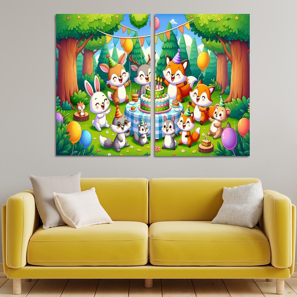 Whimsical Woodland Party 2 Piece HD Canvas Wall Art-Original Frame