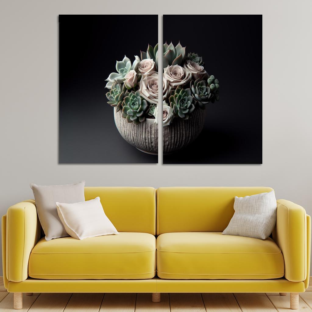 Whispers of the Desert Succulent Floral Fusion 2 Piece HD Canvas Wall Art-Original Frame