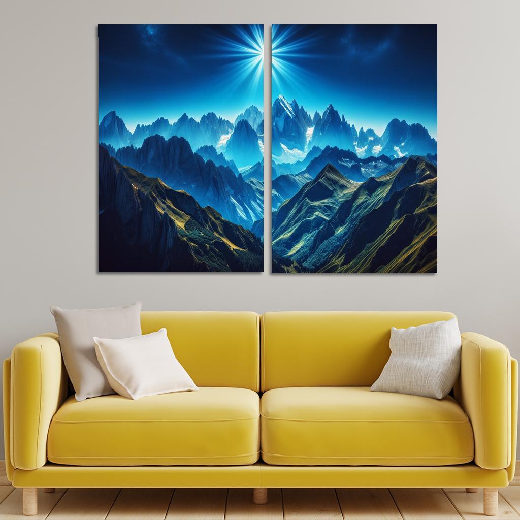The Majestic Peaks Of Azure Mountain Range Custom Paintings Frame