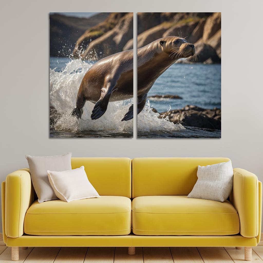 The Playful Sea Lion At A Coastal Colony Framed Paintings