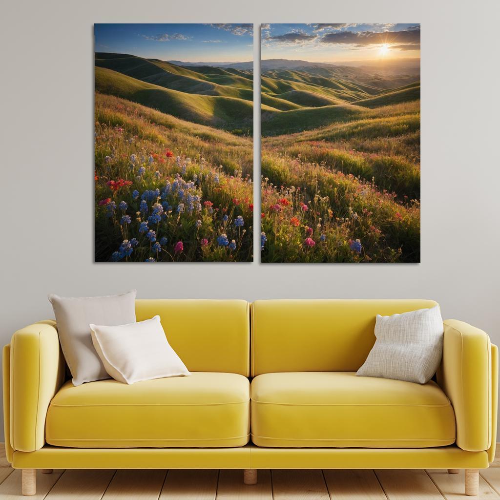 The Colorful Embrace Of Flowering Hillsides Multi-panel Paintings