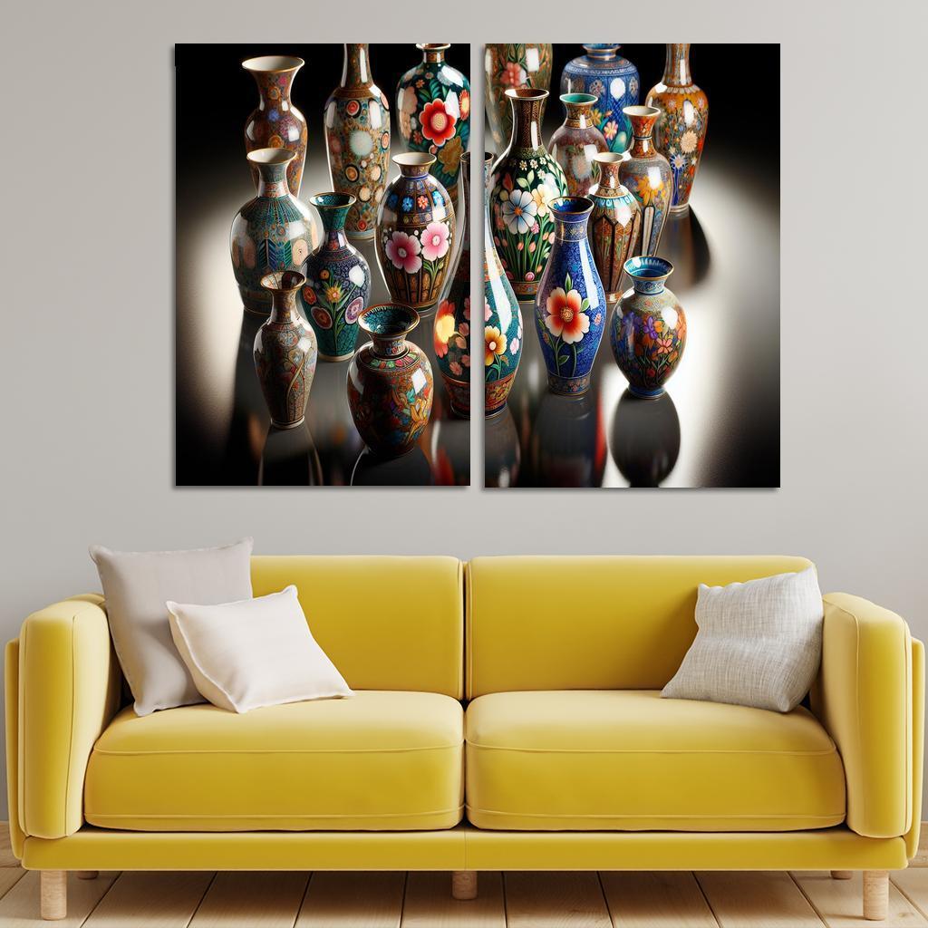 Ceramic Hand-Painted Vases 2 Piece HD Canvas Wall Art-Original Frame