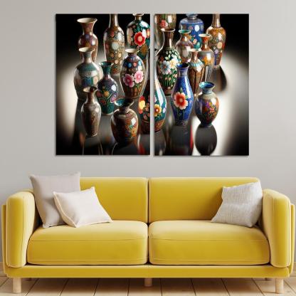 Ceramic Hand-Painted Vases 2 Piece HD Canvas Wall Art-Original Frame