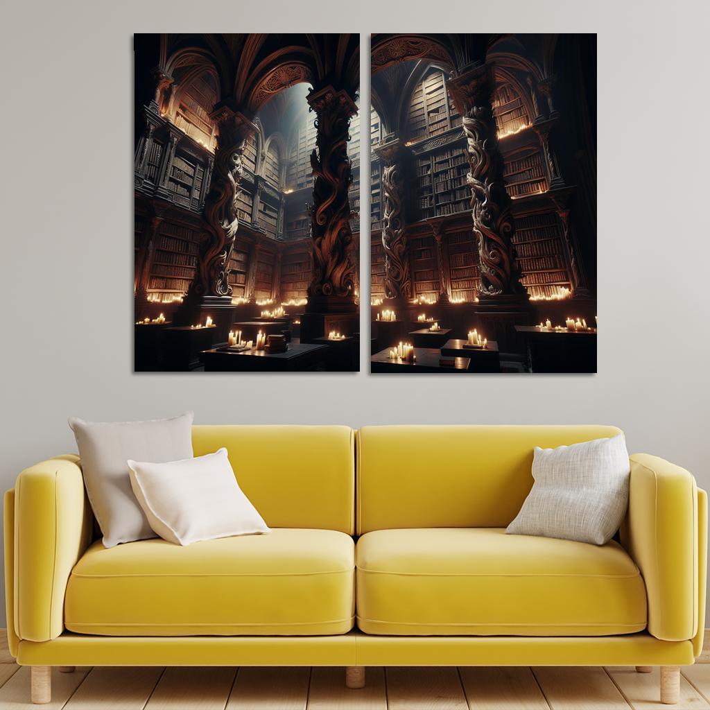 Phantom Library Enchanted Shelves of Darkness 2 Piece HD Canvas Wall Art-Original Frame