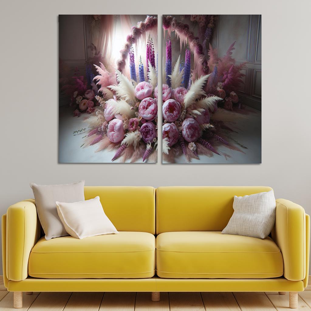 Ethereal Garden A Fairy Tale Floral Display 2 Piece HD Canvas Wall Art-Original Frame