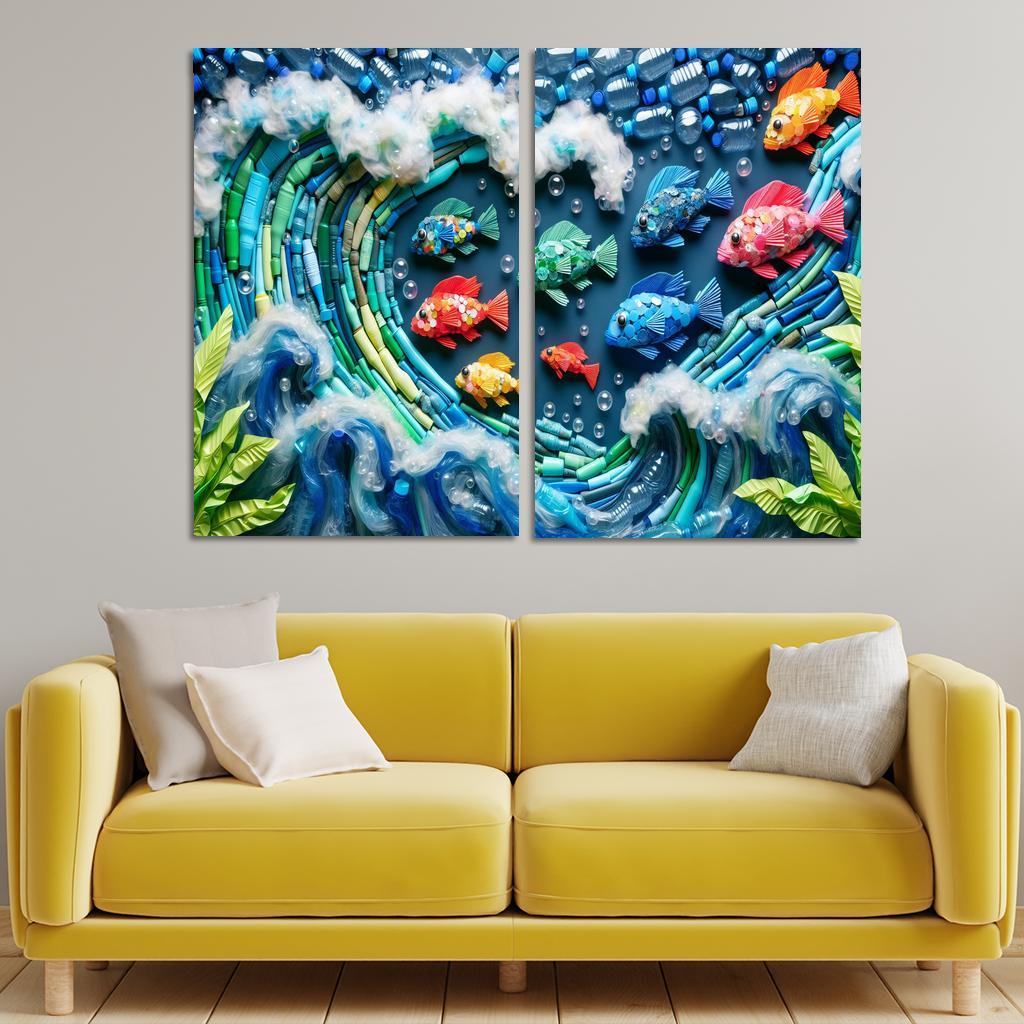 Plastic Ocean Art for Ocean Conservation 2 Piece HD Canvas Wall Art-Original Frame