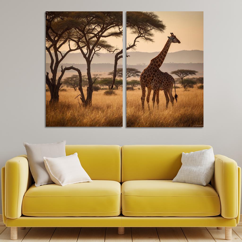 The Majestic Giraffe Grazing On Acacia Trees Framed Paintings