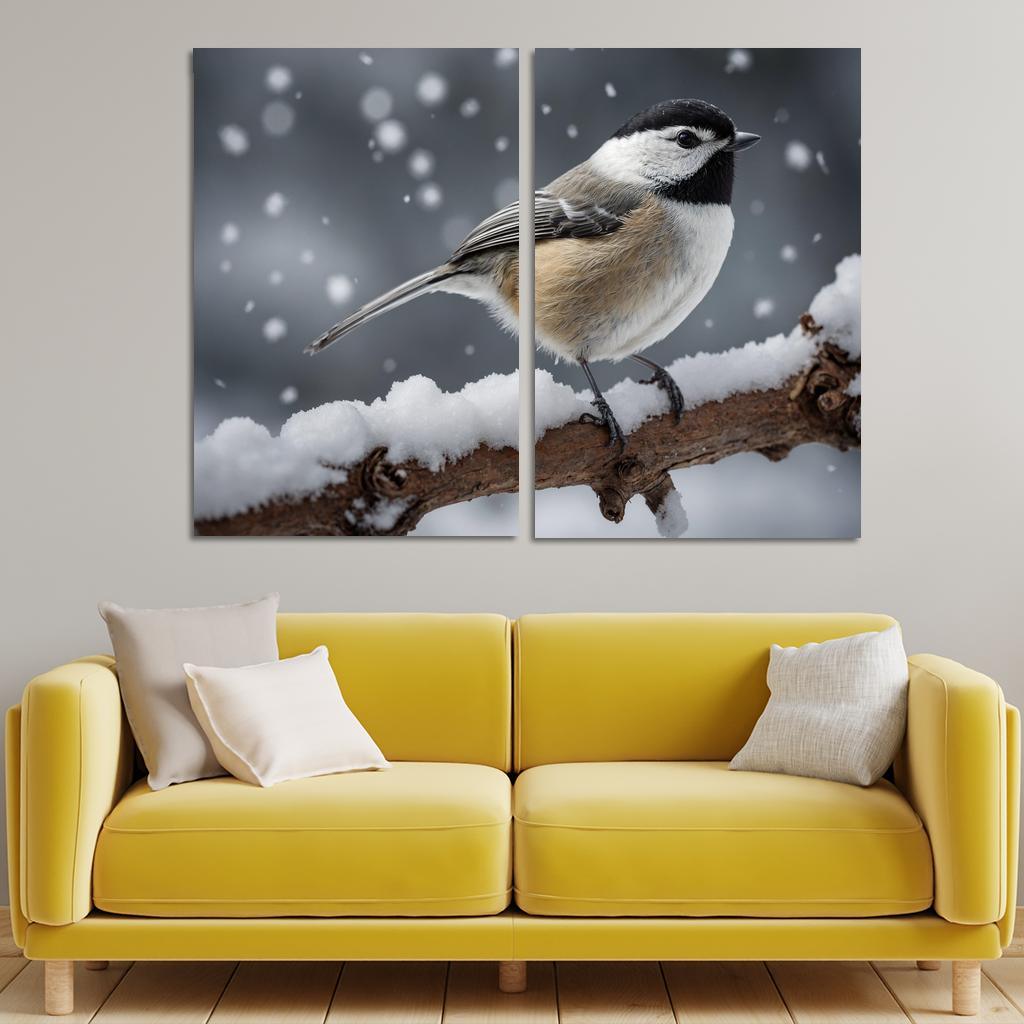The Elegant Black-capped Chickadee In The Winter Canvas Paintings Frame