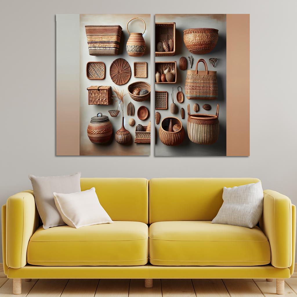 Artisan-Made Woven Baskets 2 Piece HD Canvas Wall Art-Original Frame