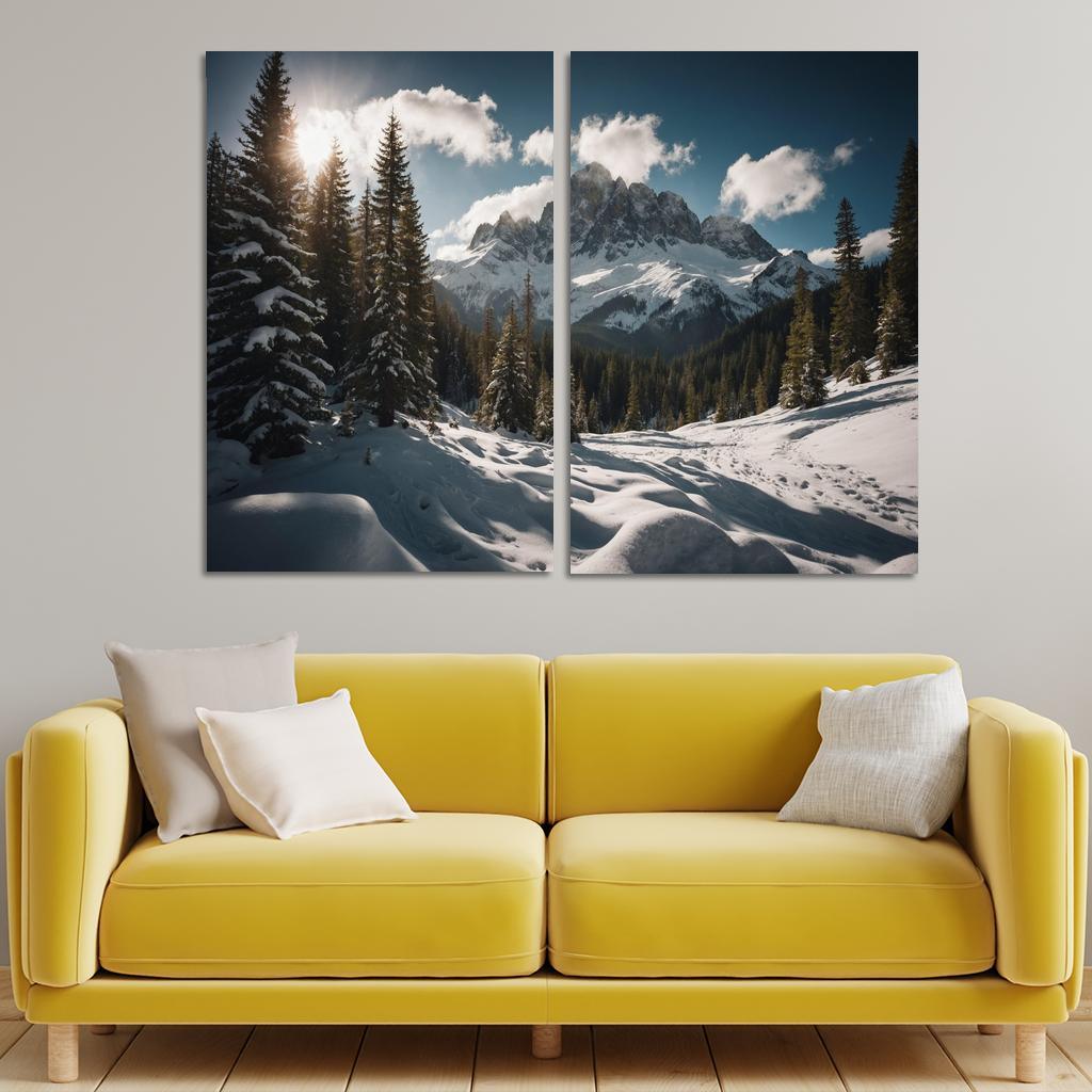 The Serene Peaks Of Snowy Mountain Range Multi-panel Paintings