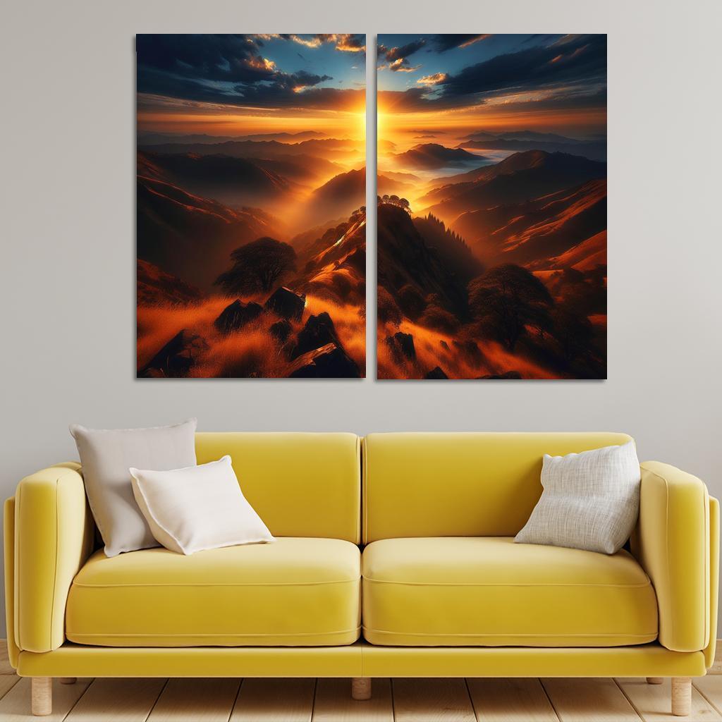 The Radiant Glow Of Sunrise Over Hilltops Custom Paintings Frame