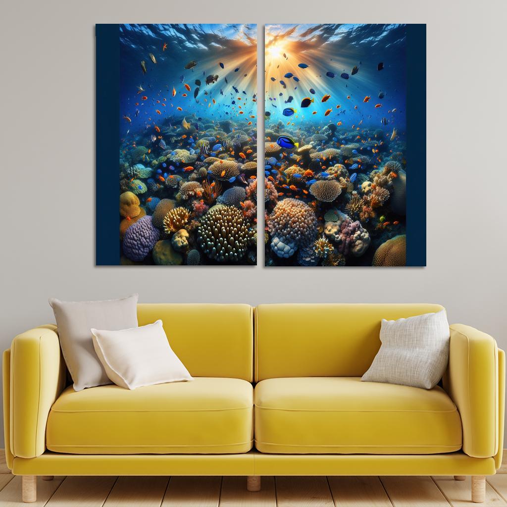 Sunset Reef Snorkel Under Vibrant Colors Custom Paintings Frame