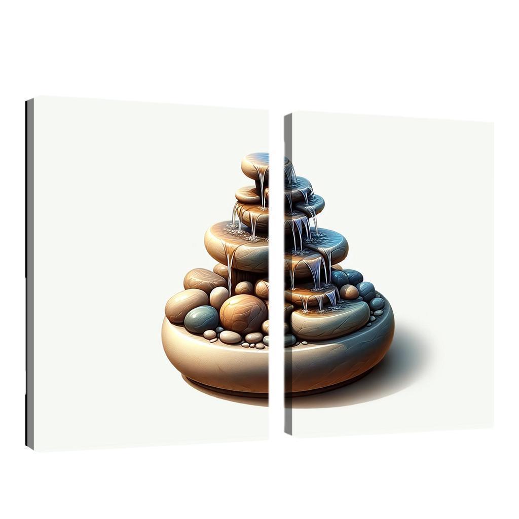 Cascading Waterfall Table Fountain 2 Piece HD Canvas Wall Art-Original Frame