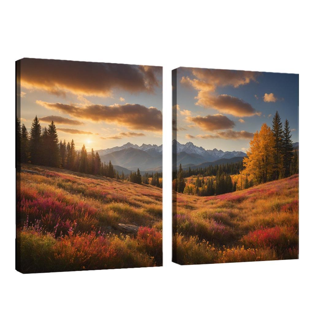 The Radiant Colors of Autumn Meadow 2 Piece HD Canvas Wall Art-Original Frame