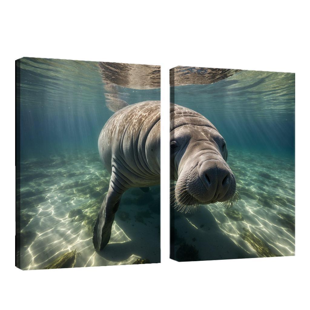 The Gentle Manatee In Calm Waters Framed Paintings