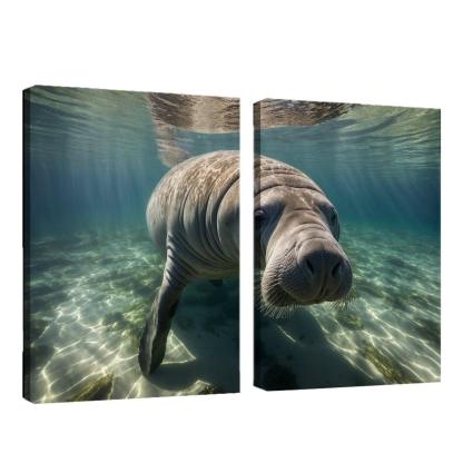 The Gentle Manatee In Calm Waters Framed Paintings