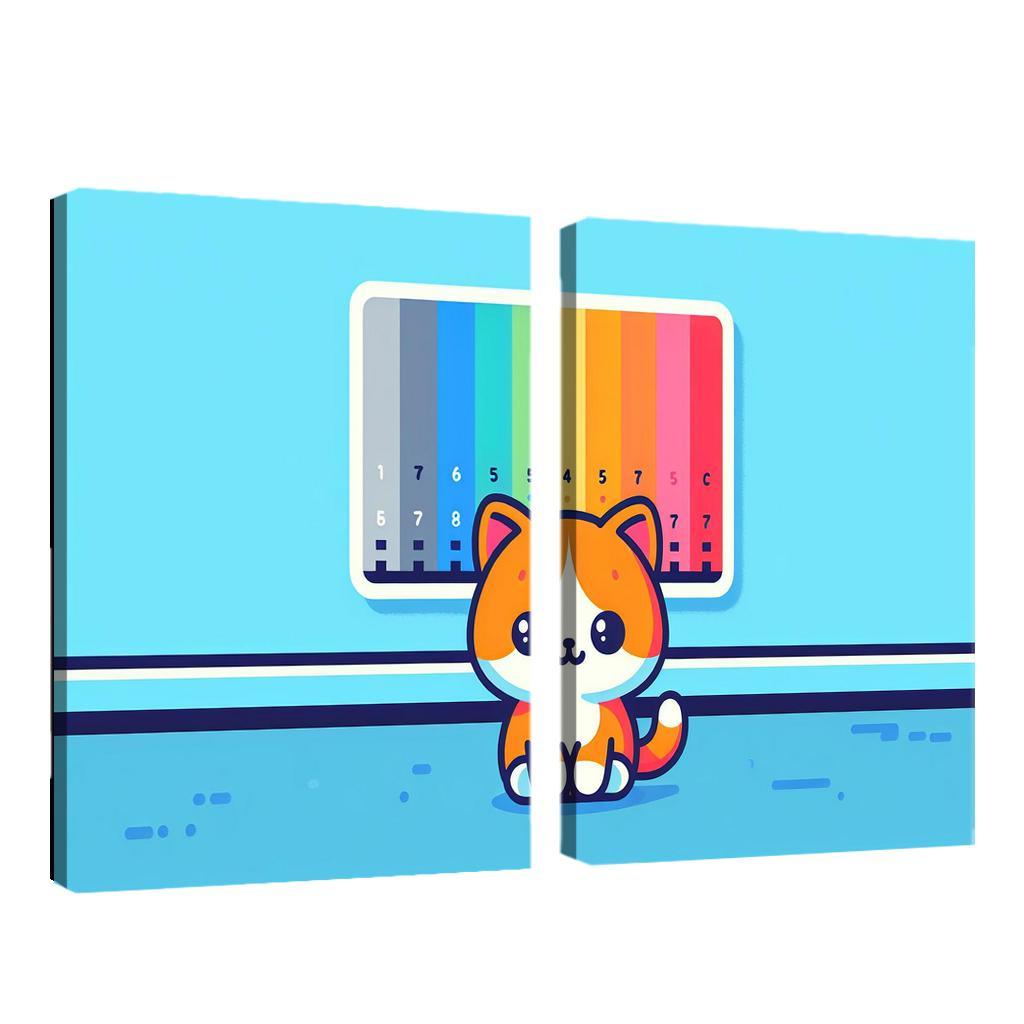 Curious Cat - Color Spectrum Puzzle 2 Piece HD Canvas Wall Art-Original Frame