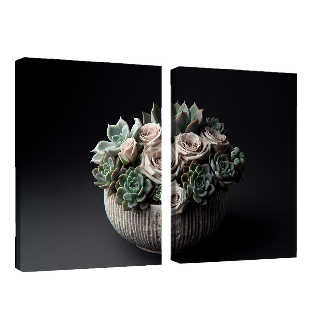 Whispers of the Desert Succulent Floral Fusion 2 Piece HD Canvas Wall Art-Original Frame