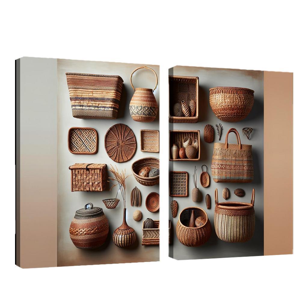 Artisan-Made Woven Baskets 2 Piece HD Canvas Wall Art-Original Frame