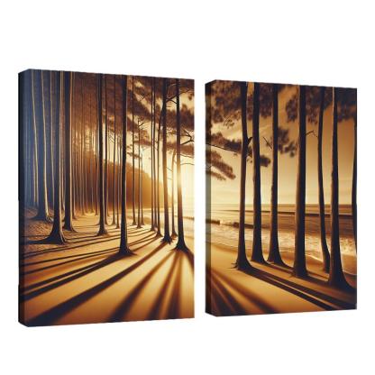 Whispering Pines Forest Meets Shore Abstract Paintings Frame