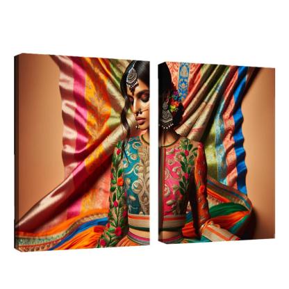Ethnic Fusion Blending Cultures in Fashion 2 Piece HD Canvas Wall Art-Original Frame