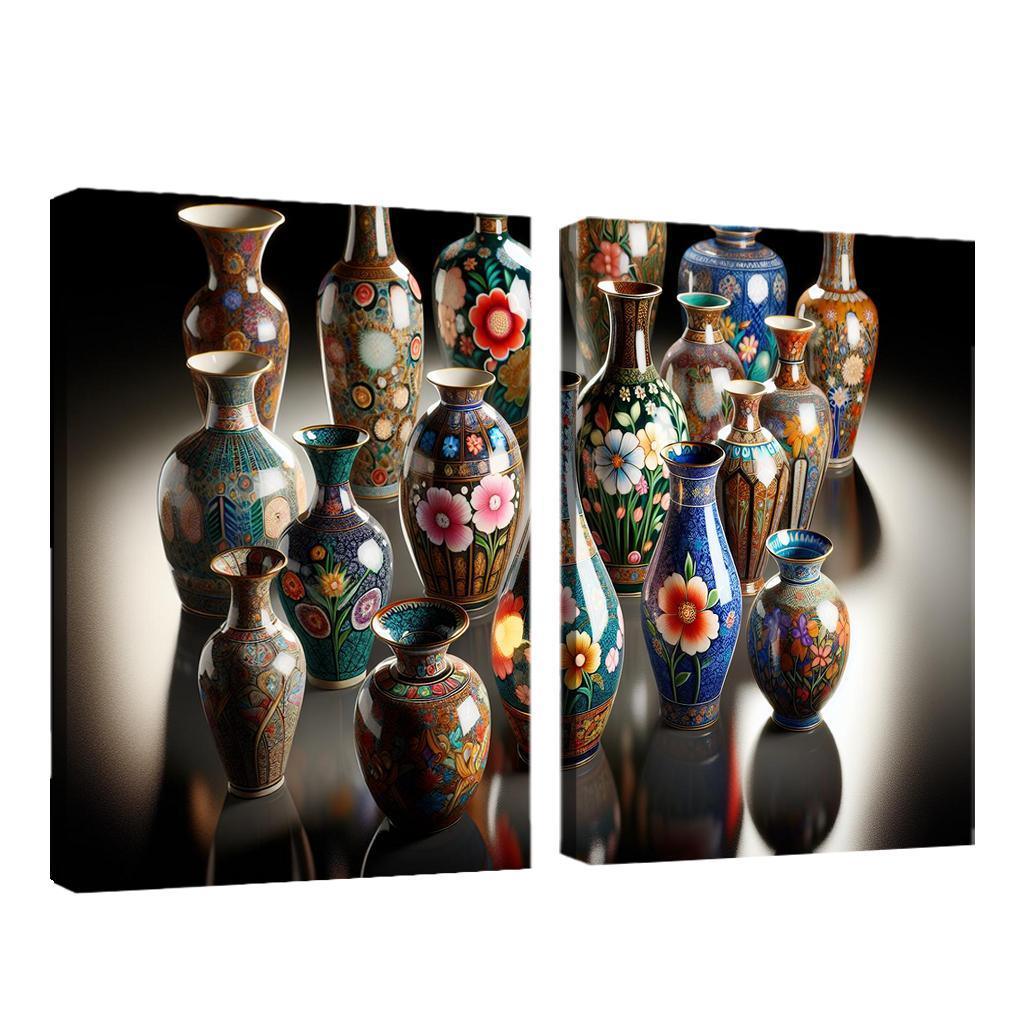 Ceramic Hand-Painted Vases 2 Piece HD Canvas Wall Art-Original Frame