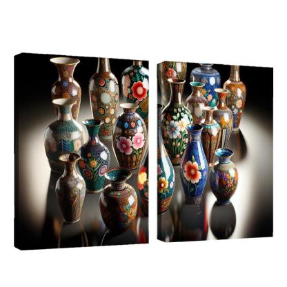 Ceramic Hand-Painted Vases 2 Piece HD Canvas Wall Art-Original Frame