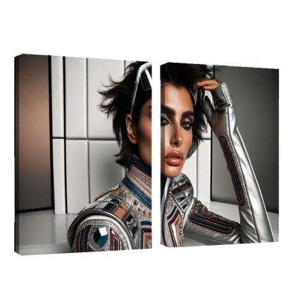 Retro Futurism Fashioning the Future 2 Piece HD Canvas Wall Art-Original Frame